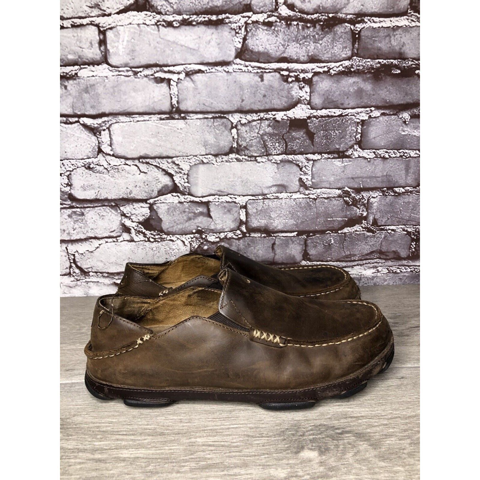 Olukai OluKai Moloa Brown Leather Casual Drop Heel Loafers Shoes Me Size US 10 / EU 43 - 15 Thumbnail