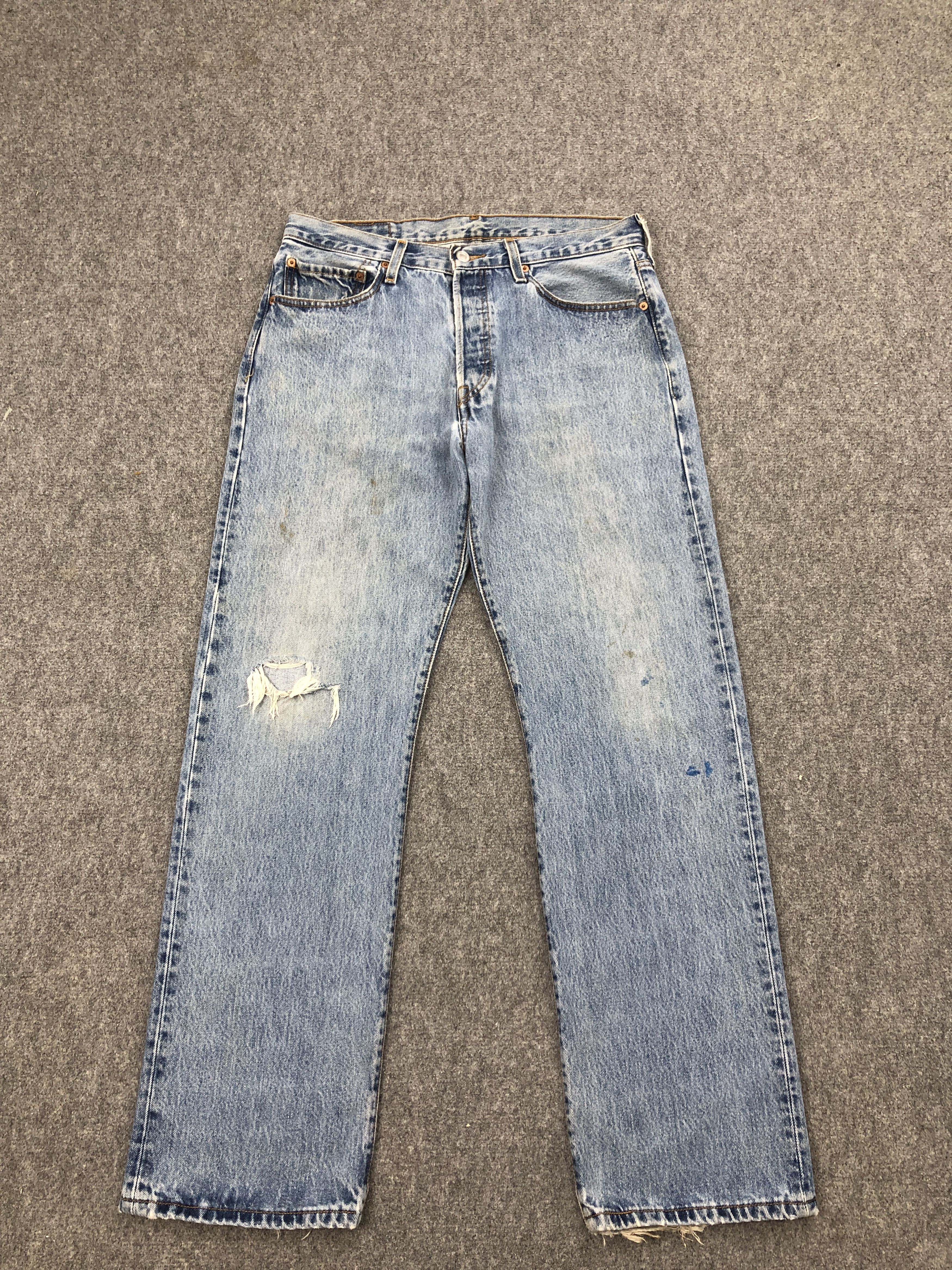 Levi's × Vintage Vintage 90s Levi's 501 Distressed Blue Jeans Size US 31 - 1 Thumbnail