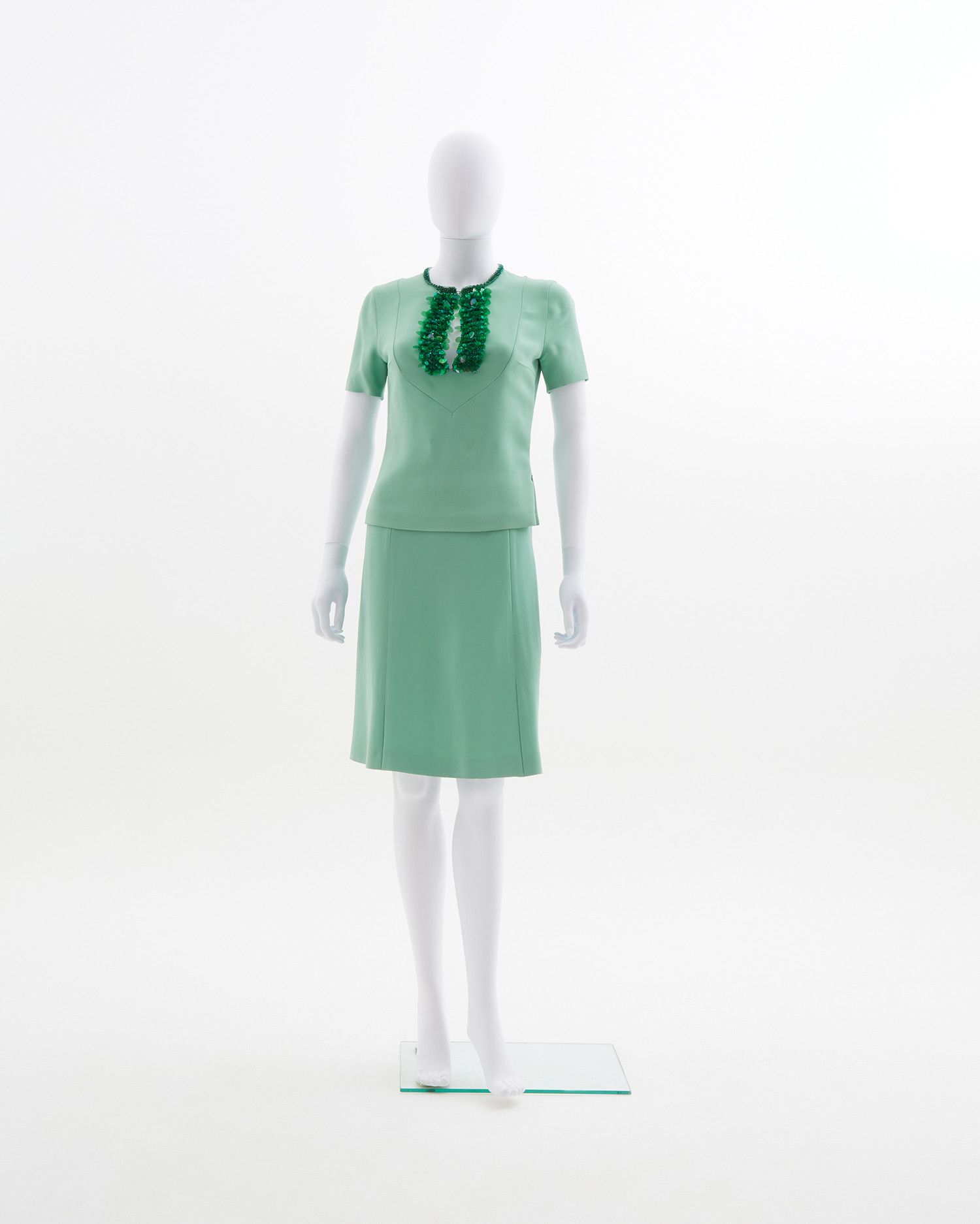 Miu Miu S/S 2004 Mint beaded embellished top & pencil skirt set Size M / US 6-8 / IT 42-44 - 1 Thumbnail