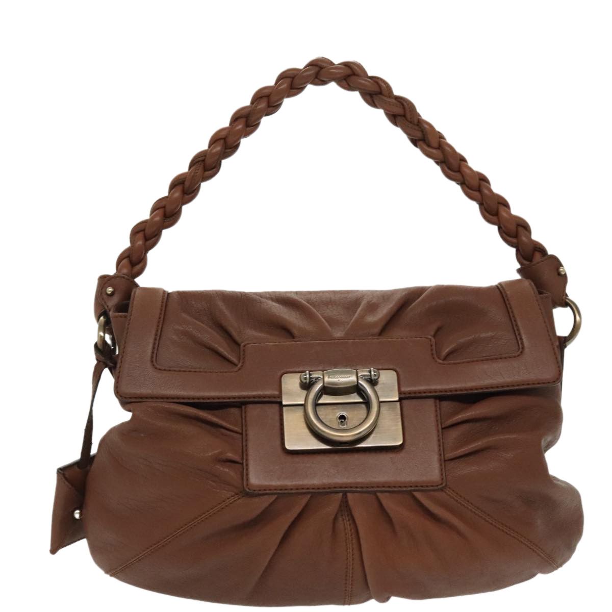 Salvatore Ferragamo Gancini Brown Leather Shoulder Bag (Pre-Owned) Size ONE SIZE - 1 Thumbnail