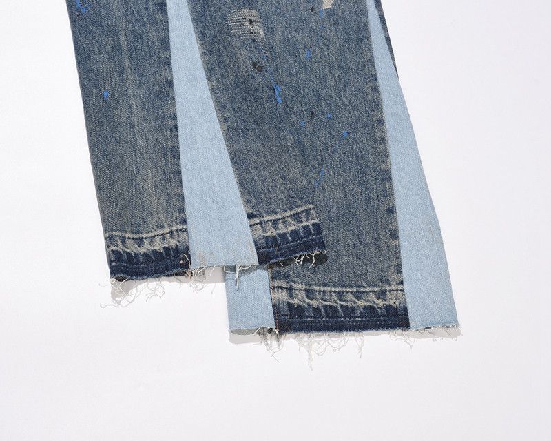 Jean Blue Speckle Ink Washed Destroyed Flared Jean Size US 33 - 5 Thumbnail
