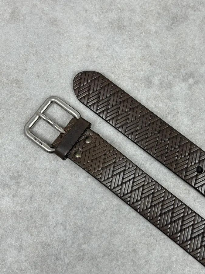Prada 2000s Prada Brown Wover Leather Minimalist Belt Size ONE SIZE - 3 Thumbnail