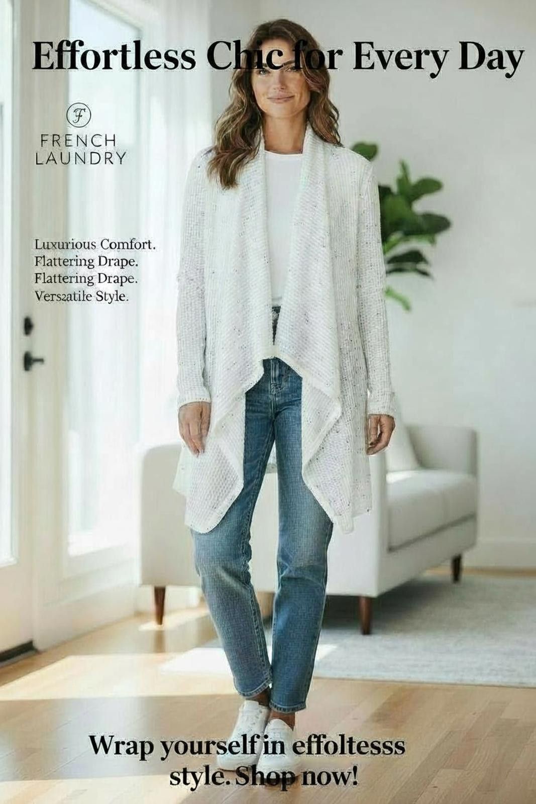 Other French Laundry White Open-Front Draped Cardigan Sweater Size XL / US 12-14 / IT 48-50 - 2 Thumbnail
