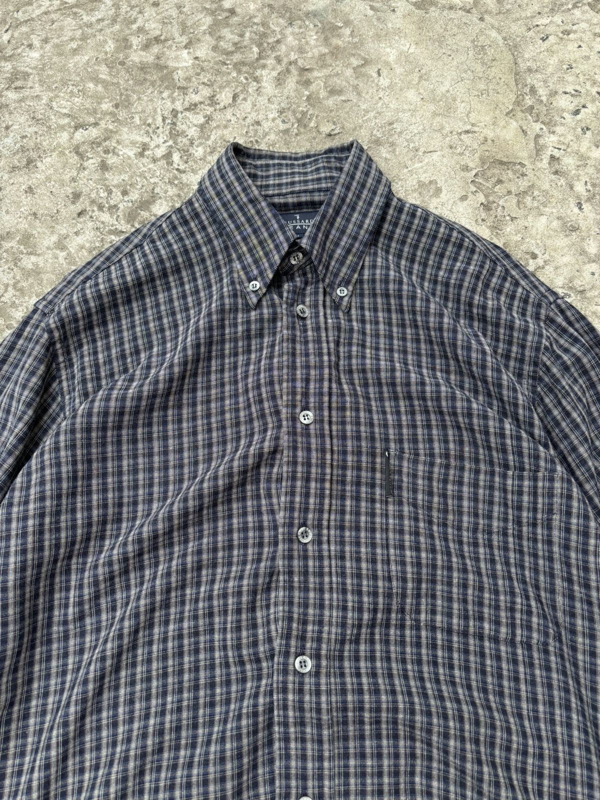 Japanese Brand × Trussardi Vintage Trussardi Checkered Viscose Dark Shirt Size US M / EU 48-50 / 2 - 5 Thumbnail