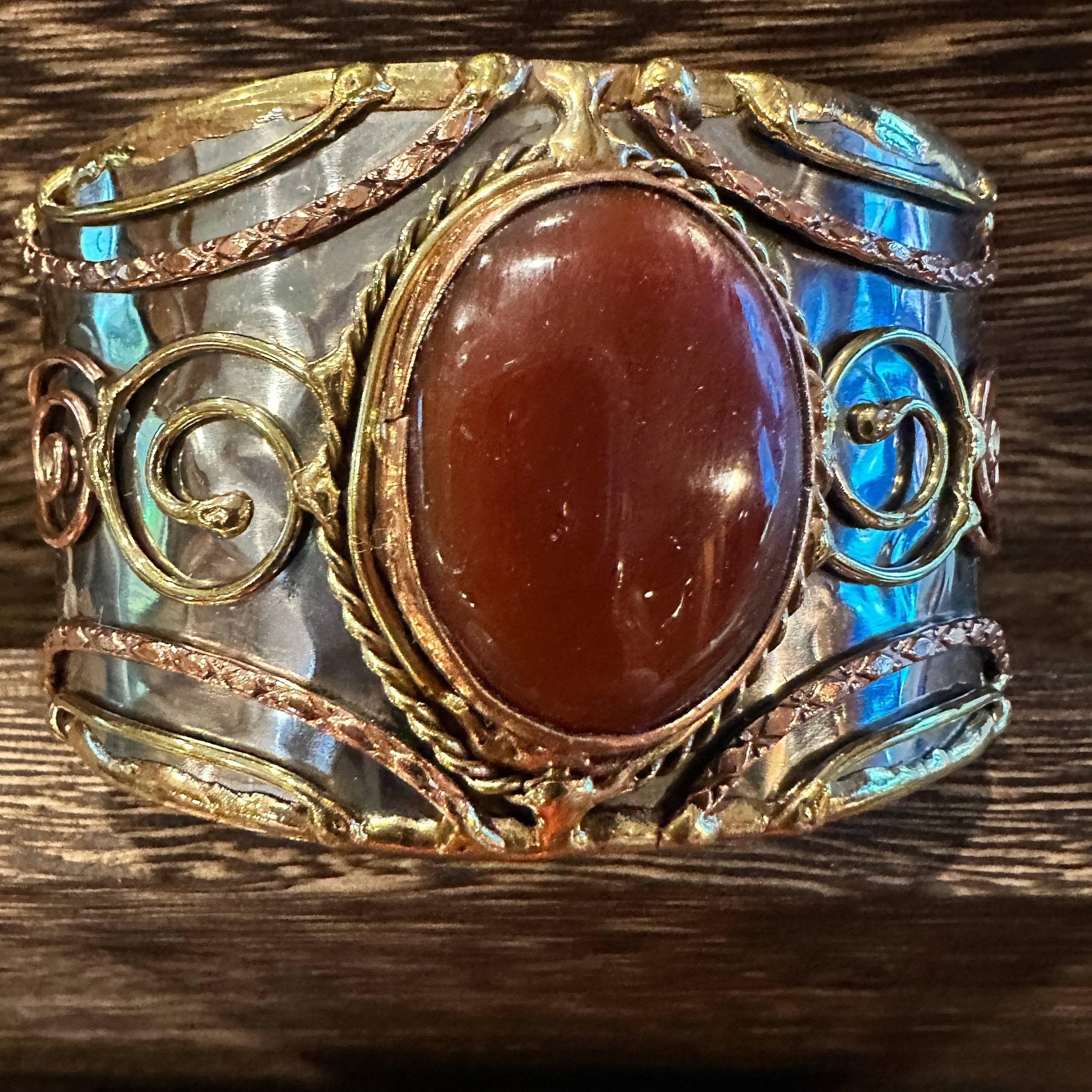 Other Elegant Adjustable Cuff Bracelet with Red Onyx and Mixed Met Size ONE SIZE - 1 Thumbnail