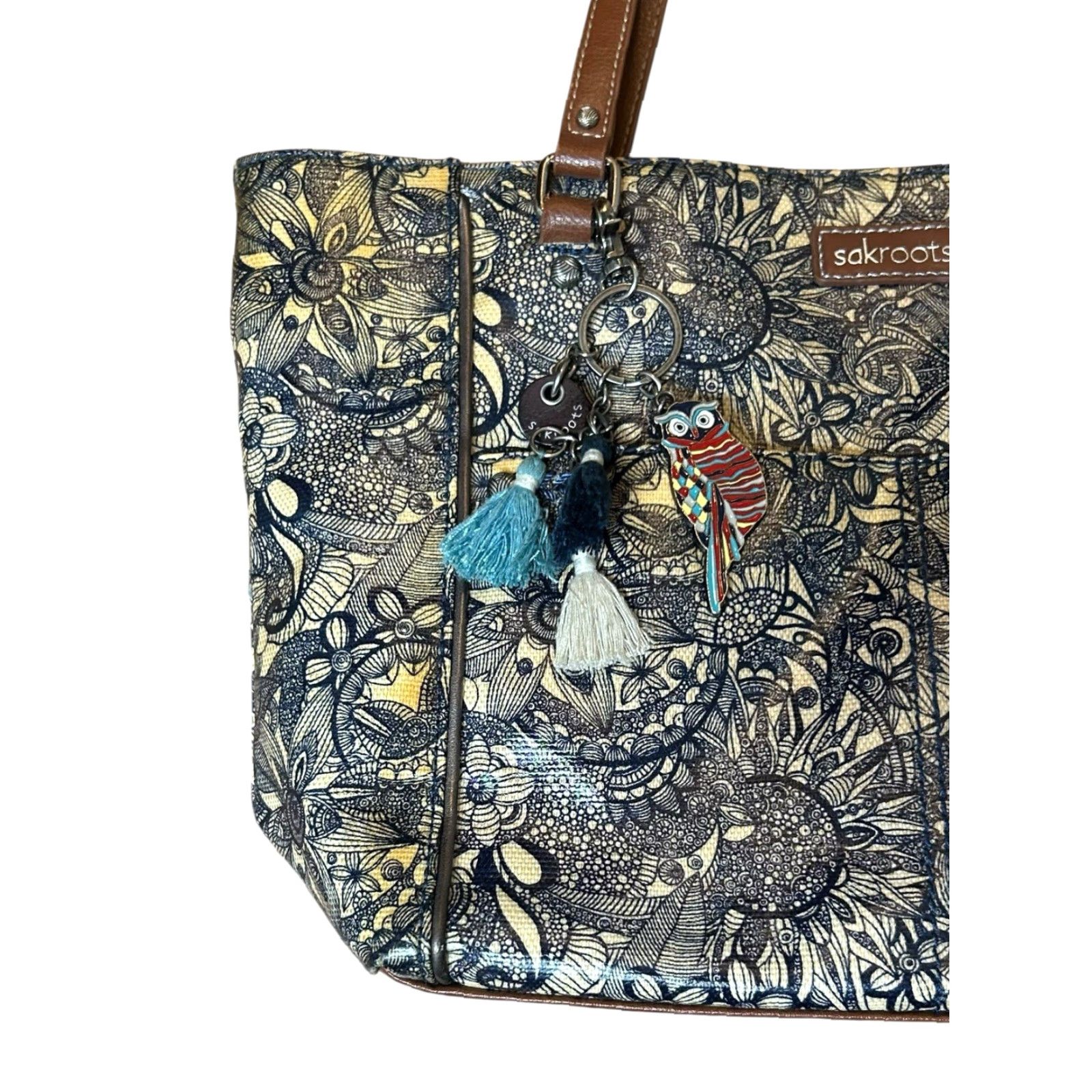 Vintage Sakroots Spirit Metro Tote Bag W/Wallet Owl Keychain Women Purse Floral Navy Tote U.S. Adults Women Ladies (not valid) Size ONE SIZE - 2 Thumbnail