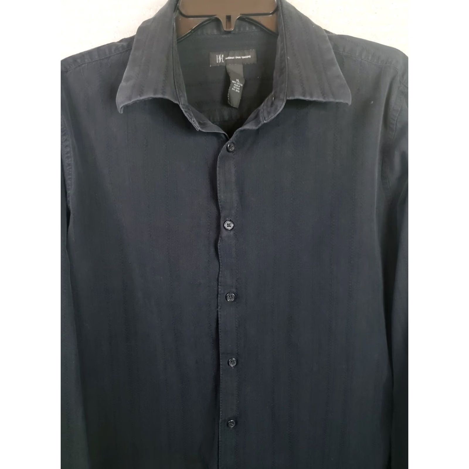 Vintage INC International Concepts Men Shirt XL Black Textured Stripe Button-Up Long Sleeve Size US XL / EU 56 / 4 - 3 Thumbnail