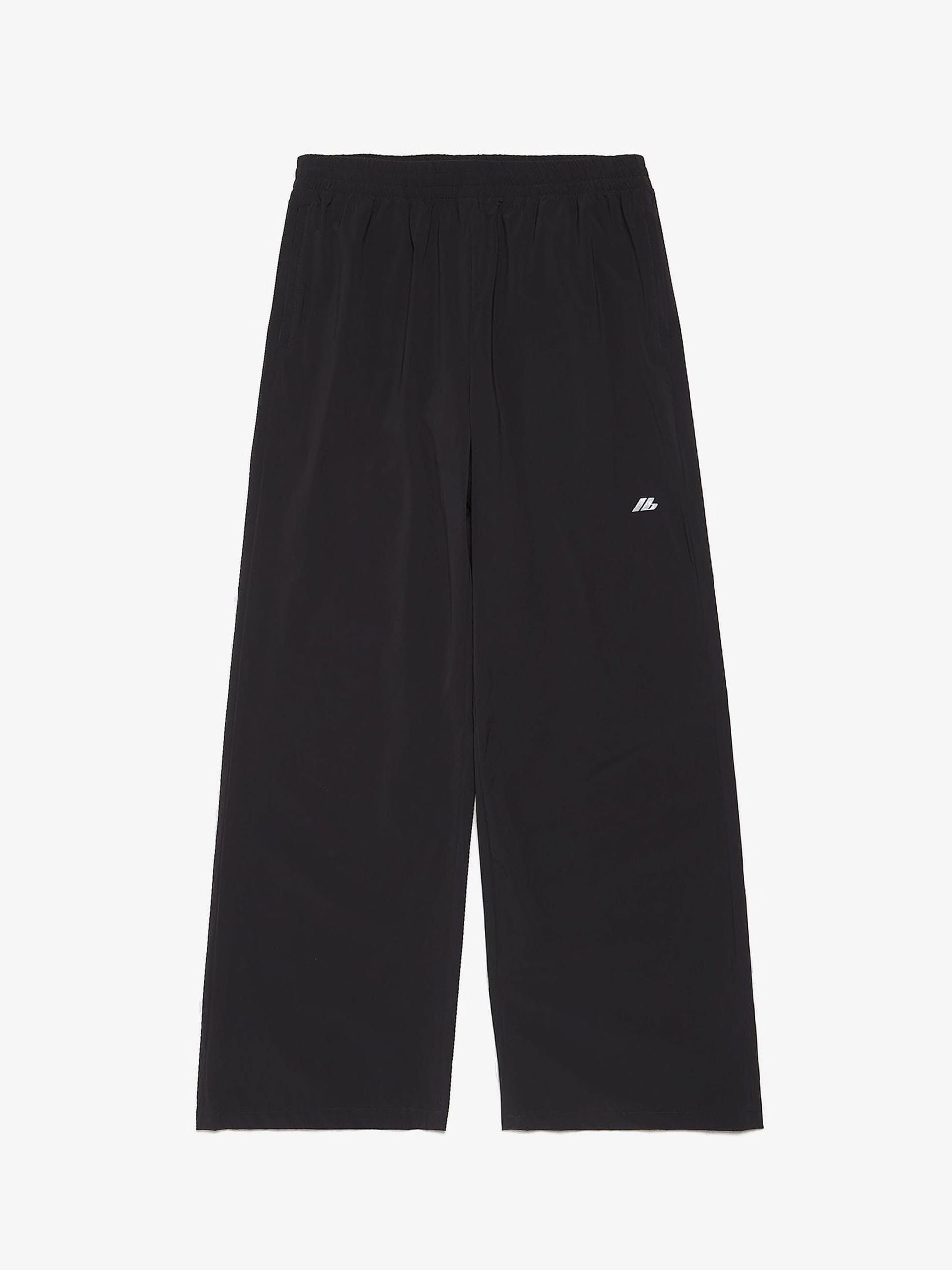 Black White Logo Printed Wide Polyamide Track Pants