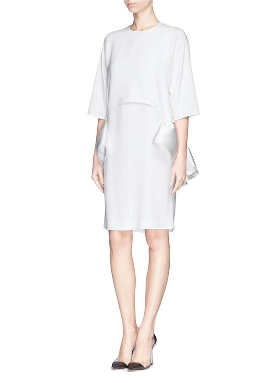 Stella McCartney Stella McCartney White Satin Ruffle Trim Crepe Dress M Size M / US 6-8 / IT 42-44 - 1 Thumbnail