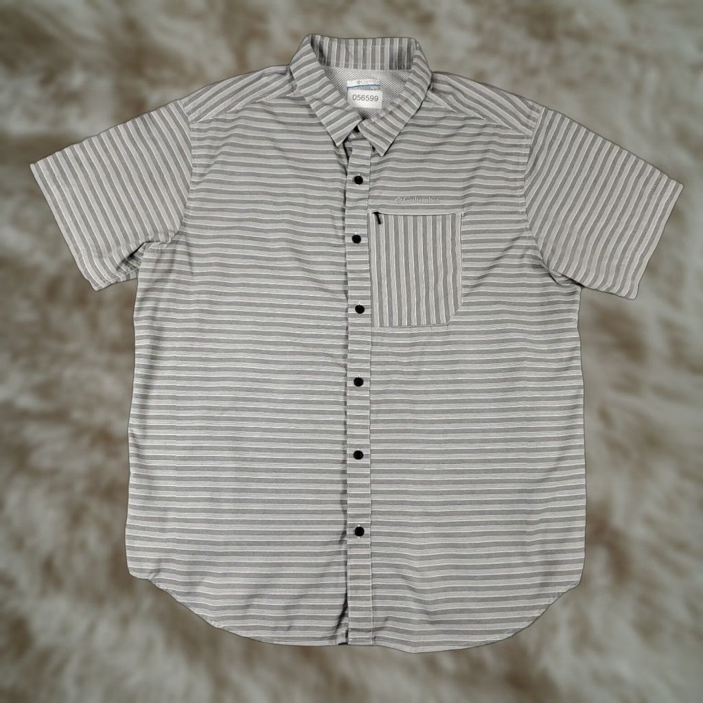 Vintage Columbia Shirt Mens XL Gray Striped Vented Button Up Short Sleeve Size US XL / EU 56 / 4 - 1 Thumbnail