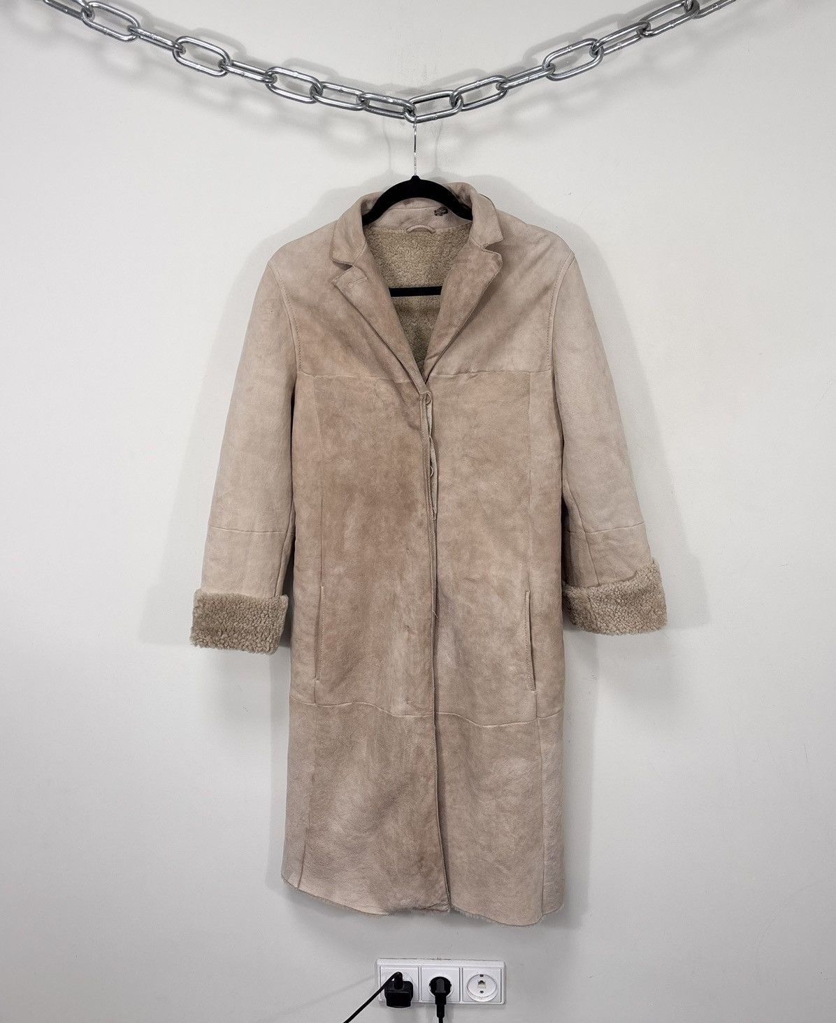 Max Mara S Max Mara Women’s Beige Sheepskin Shearling Leather Coat Size XL / US 12-14 / IT 48-50 - 1 Thumbnail
