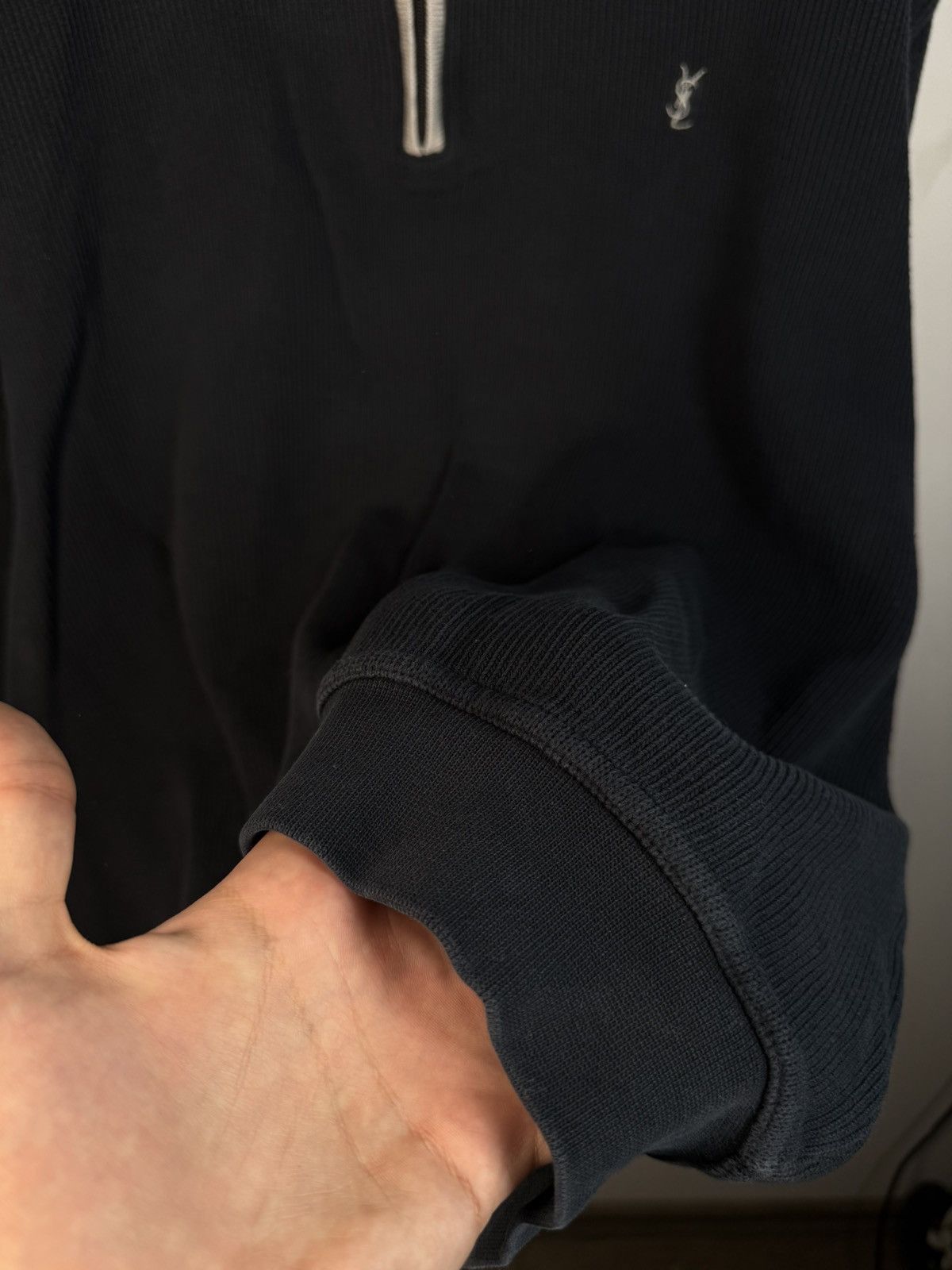 Yves Saint Laurent 90s YSL Sweatshirt 1/4 Quarter Zip Black Vintage Sweater Size US XL / EU 56 / 4 - 8 Thumbnail