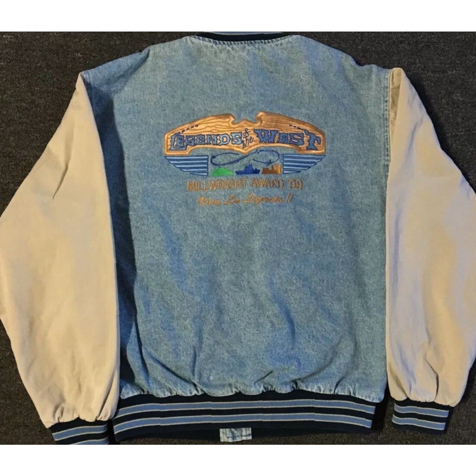 Vintage Vtg 90s Legends Of The West Faded Denim Bomber Jacket S Mens Blue Denim Trucker Grunge 80s Vintage Style Jacket Size US S / EU 44-46 / 1 - 2 Thumbnail
