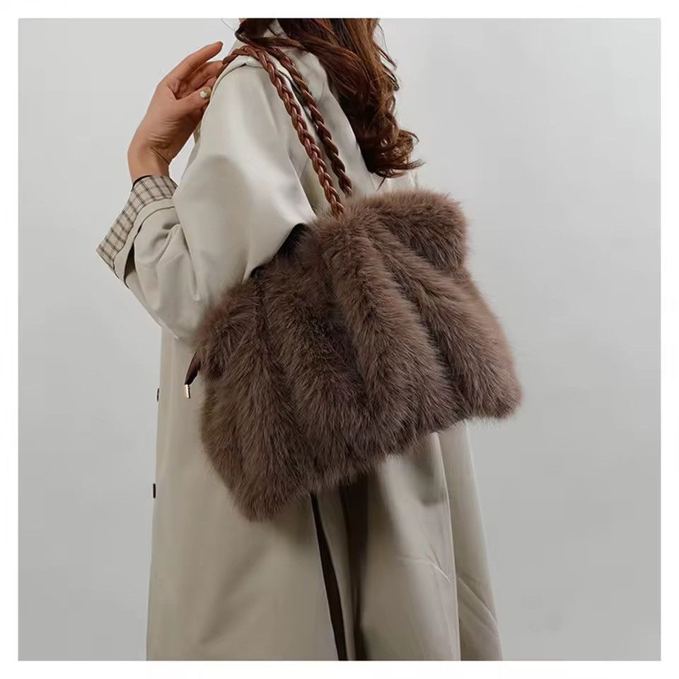 Other Faux Fur Large Plush Brown Shoulder Fluffy Designer Bag Size ONE SIZE - 1 Thumbnail