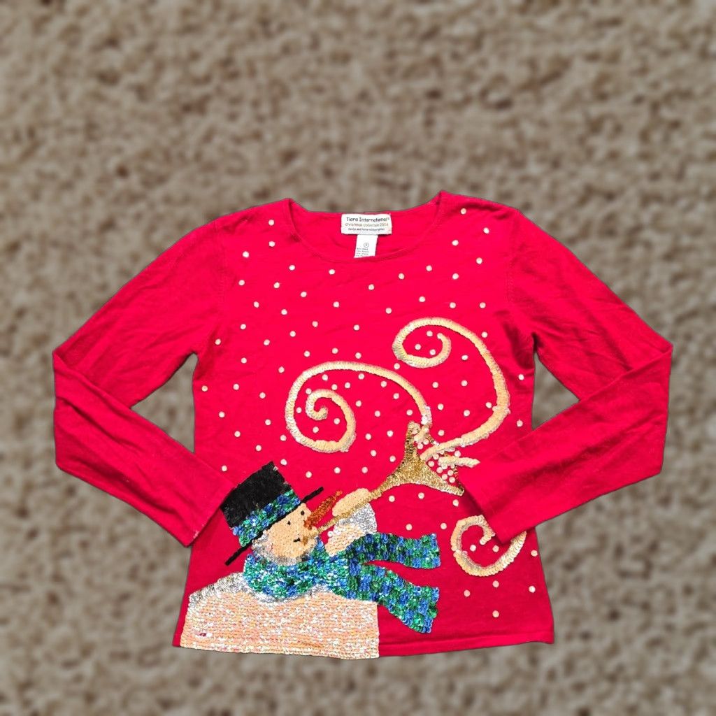 Vintage Tiara International Sweater Womens Small Red Sequin Snowman Ugly Christmas Party Size S / US 4 / IT 40 - 1 Thumbnail