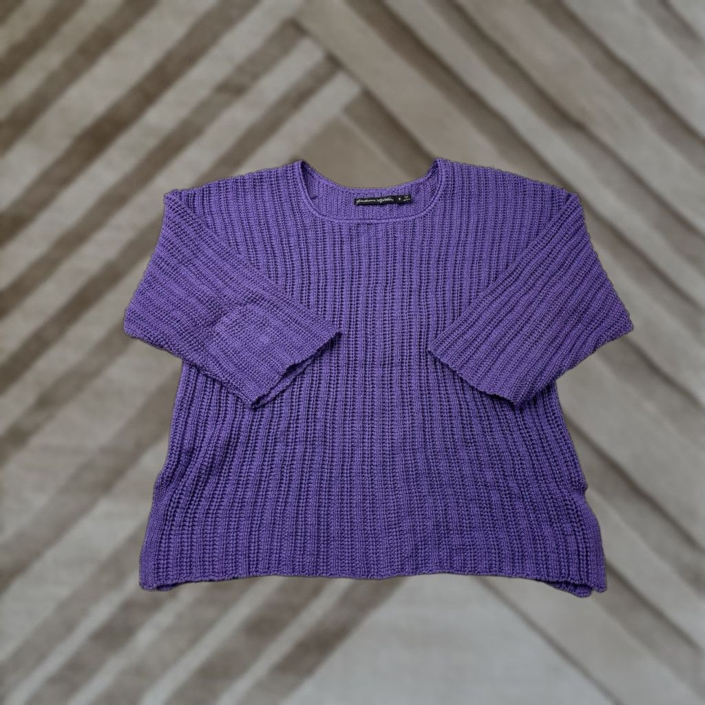 Vintage VINTAGE Gudrun Sjoden Womens Sweater Knit Cotton Pullover Crochet 3/4 Sleeve Purple S Womens Size S / US 4 / IT 40 - 1 Thumbnail