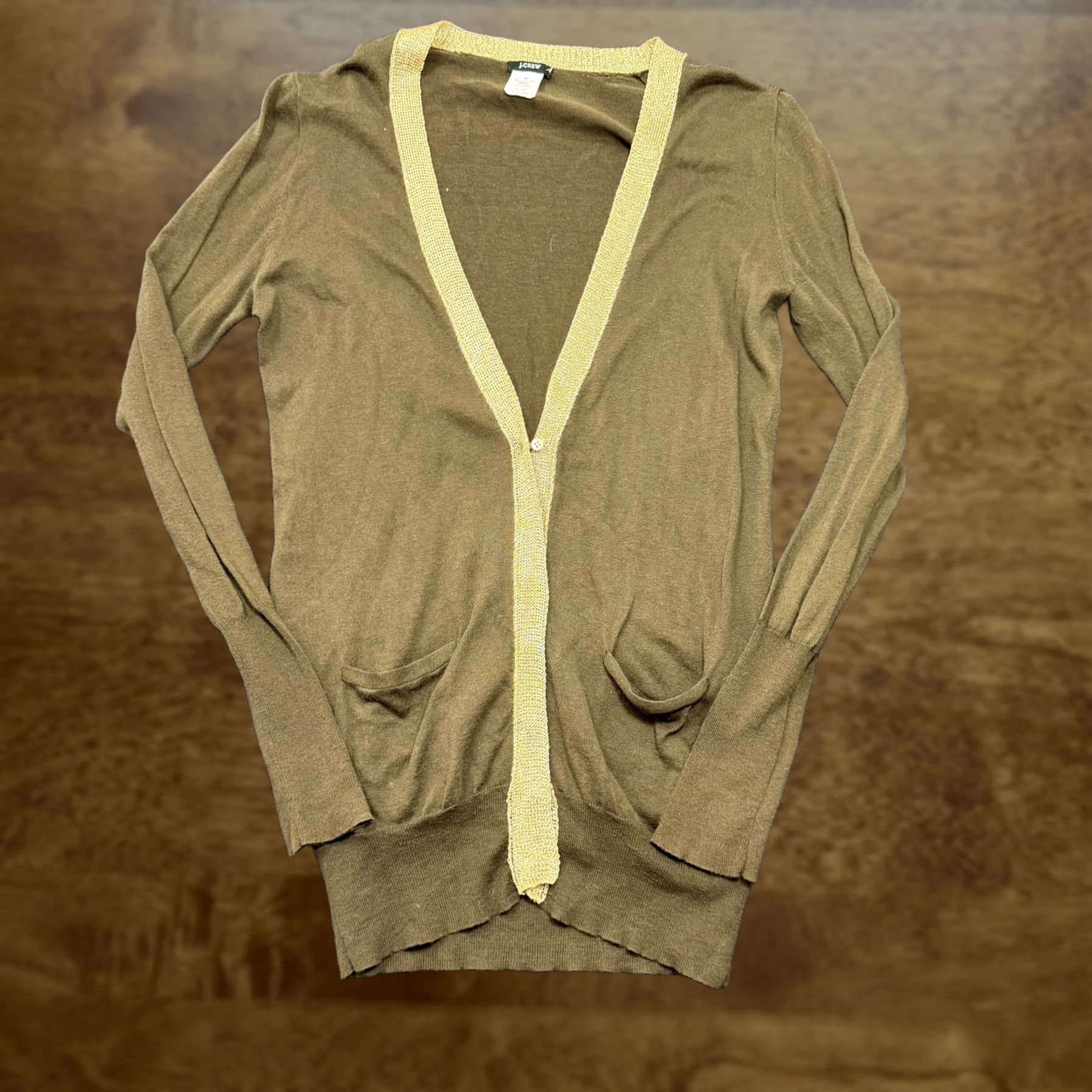 J.Crew VINTAGE J.Crew Cardigan Sweater Womens M Green V Neck Pockets Knit Size M / US 6-8 / IT 42-44 - 1 Thumbnail