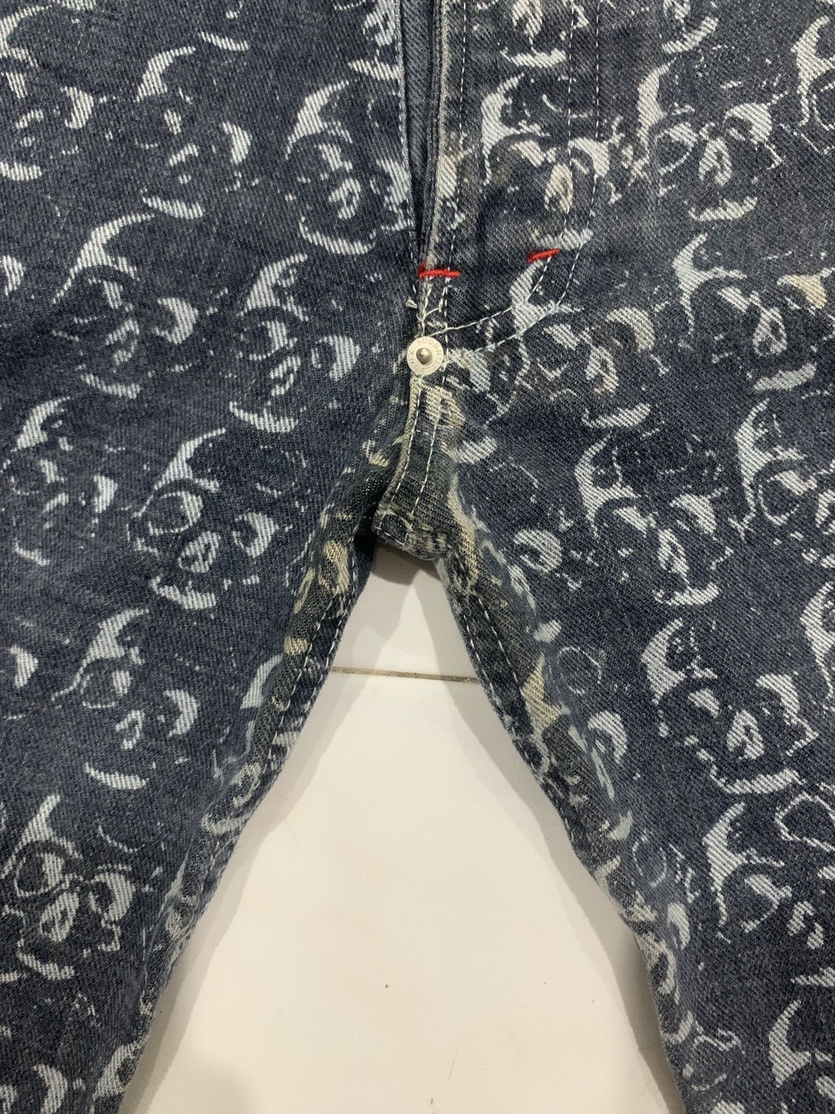 Japanese Brand Vintage Buddhist Punk Skull All Over Print Flared Jeans Size US 27 - 5 Thumbnail