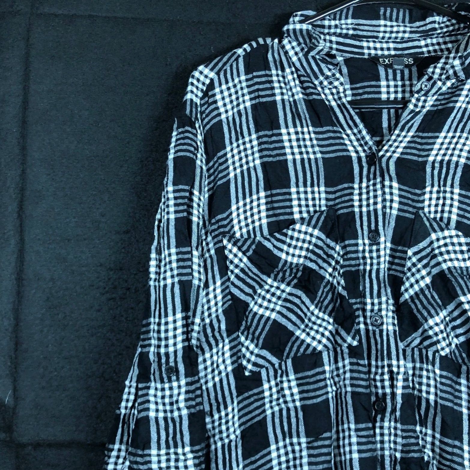 Express Express Shirt Women Black White Plaid Button-Down Roll Tab Sleeve Medium Size M / US 6-8 / IT 42-44 - 4 Thumbnail