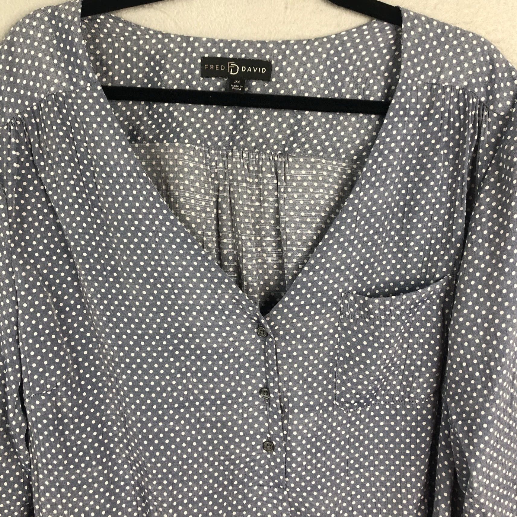 FRED Fred David Blouse Womens 2X Plus Gray White Polka Dot Semi Sheer Drapey Size XXL / US 16-18 / IT 52-54 - 2 Thumbnail