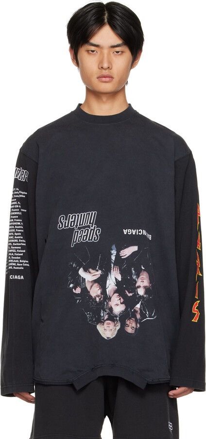 Balenciaga Black Speed Hunter Upside Down Long Sleeve T-Shirt 