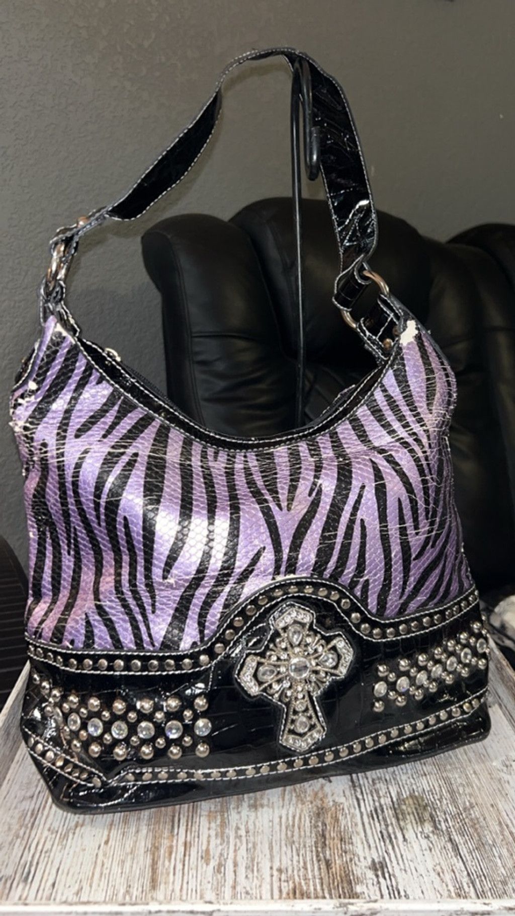 The Unbranded Brand Women's Unbranded Shoulder Bag One Size Purple Black Zebra P Size ONE SIZE - 1 Thumbnail