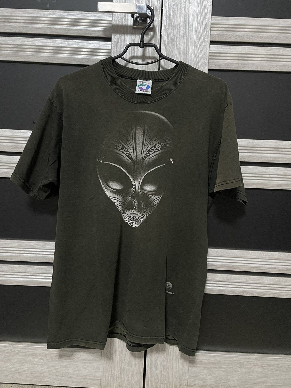 Vintage 1997 Liquid Blue Alien T Shirt Burnt Tee Art