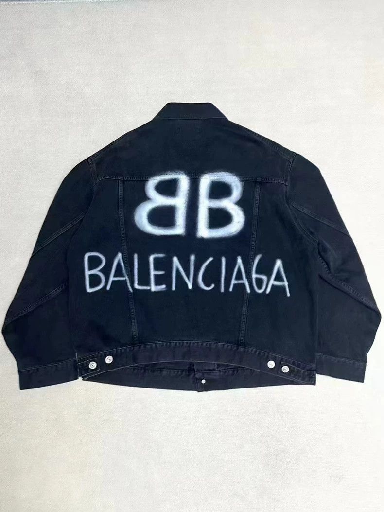 Balenciaga Balenciaga Painted Graffiti Double B Luminous Denim Jacket Size US XS / EU 42 / 0 - 1 Thumbnail