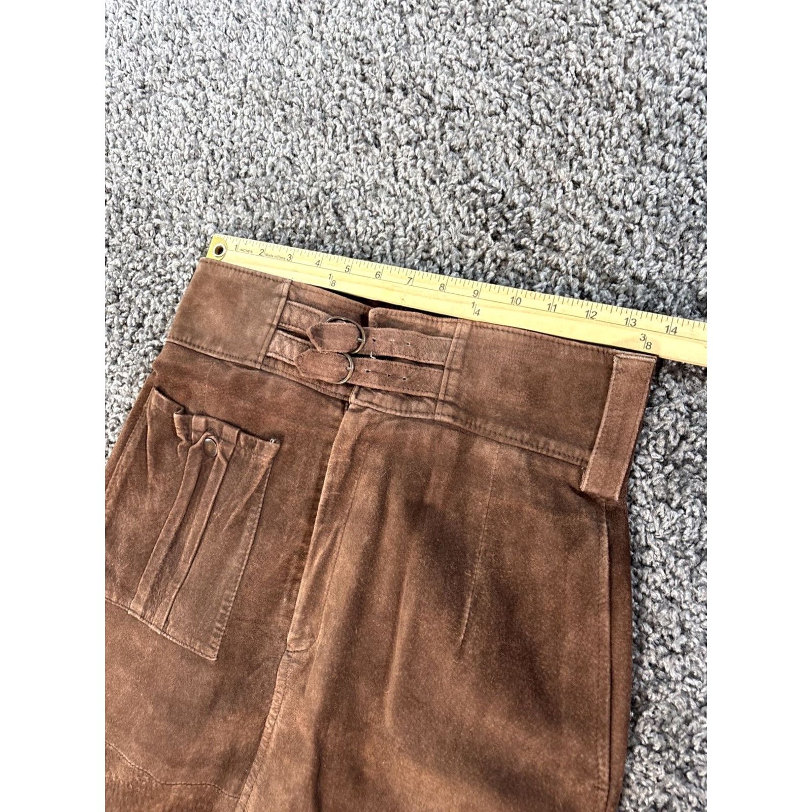 Vintage VINTAGE Outback Red Skirt Womens 10 Brown Suede Leather Cargo 90s Boho Women's Leather Skirt Knee Length Cargo Bohemian Mens? Size 32" / US 10 / IT 46 - 4 Thumbnail