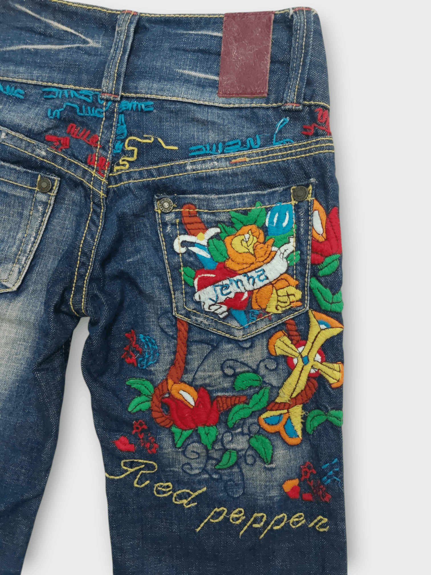 If Six Was Nine × Japanese Brand 🔥Red Pepper Jeans Flare Embroidery Florish Size 26" / US 2 / IT 38 - 11 Thumbnail