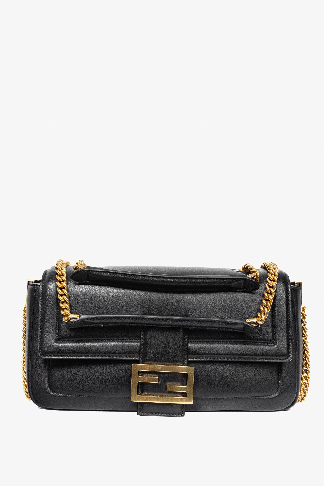 Fendi Fendi Baguette Black Nappa Leather FF Flap Bag Size ONE SIZE - 1 Thumbnail