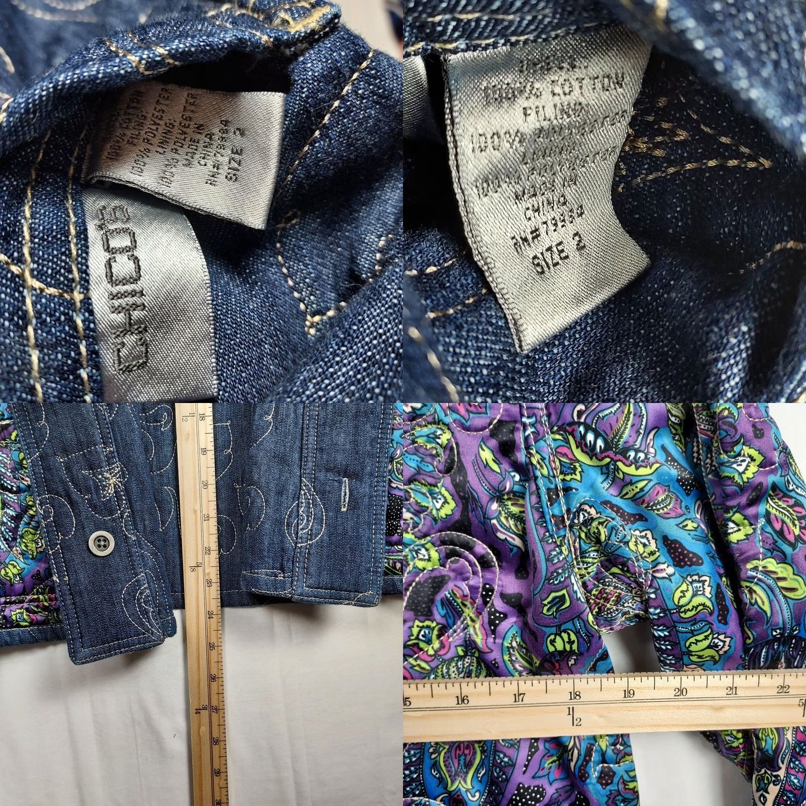 Vintage Chico's Reversible Quilted Jacket Denim Paisley Embroidered Size 2 Blue Jacket Women Regular Spring Fall Size XS / US 0-2 / IT 36-38 - 8 Thumbnail