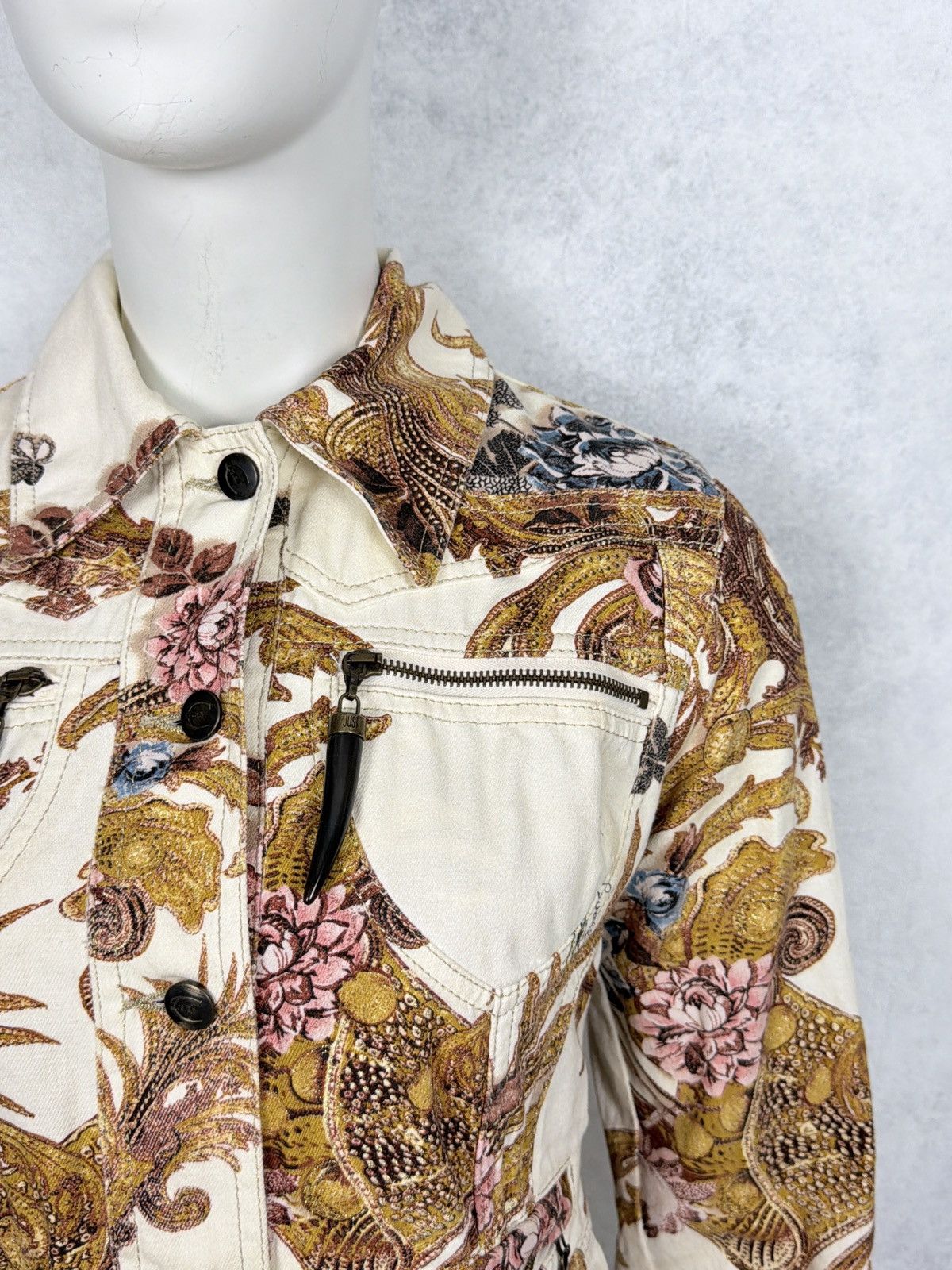 Roberto Cavalli Roberto Cavalli 2000’s Corseted Floral Baroque Denim Jacket Size S / US 4 / IT 40 - 7 Thumbnail
