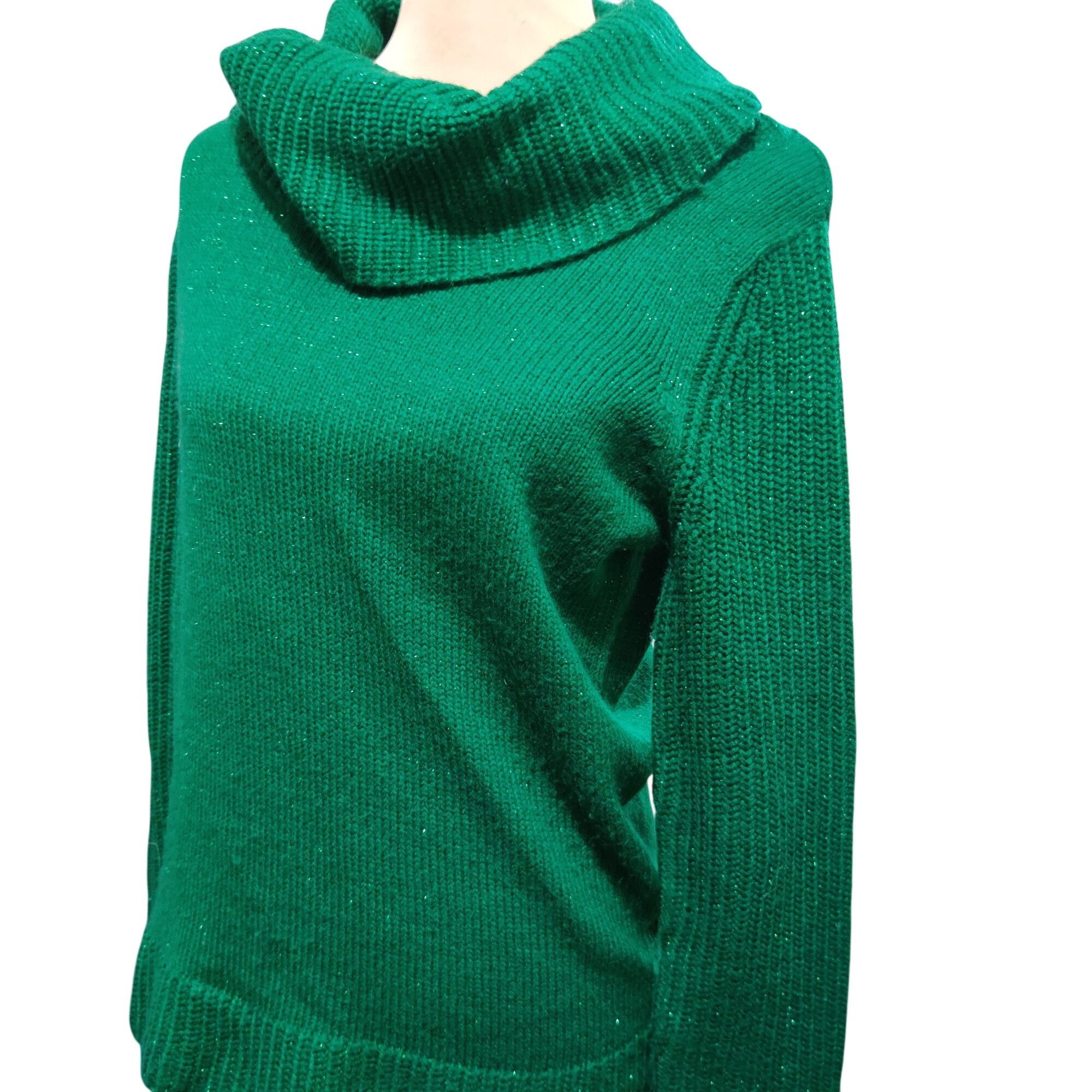 Faded Glory Faded Glory M Green Metallic Cowl Neck Sweater Ribbed Sleeve Size M / US 6-8 / IT 42-44 - 7 Thumbnail