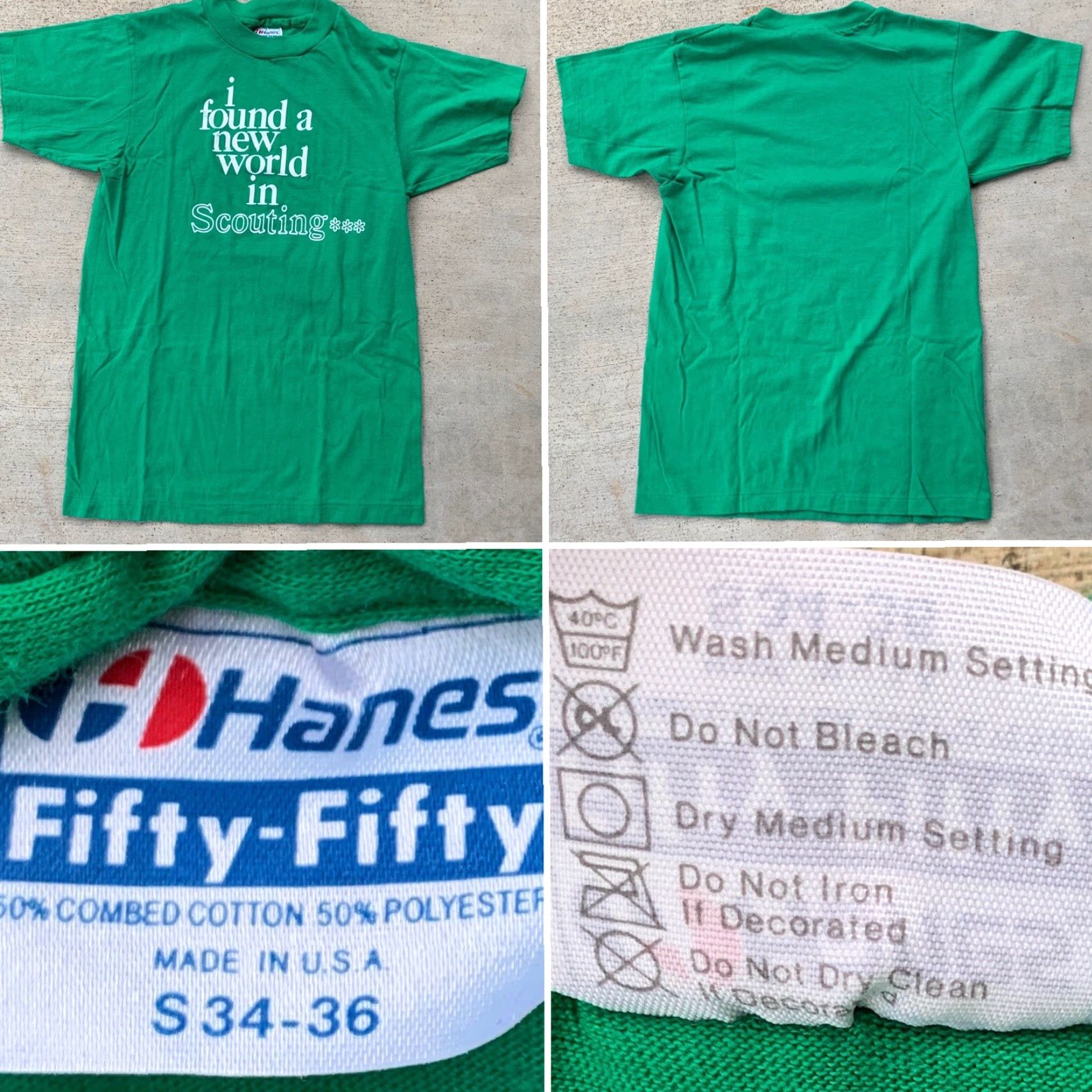 Hanes VINTAGE Hanes T-Shirt Girl Scouts Scouting I Found A New World In Scouting S Green 50% cotton 50% polyester Small / S Men Size US S / EU 44-46 / 1 - 7 Thumbnail