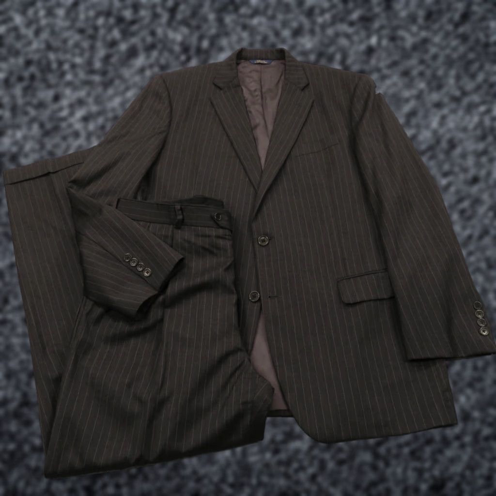 Brooks Brothers Brooks Brothers Suit 44L Madison Estrato Charcoal Pinstripe Pleated Pant 38x32 Men 2 Piece Gray Wool Size 44R - 1 Thumbnail