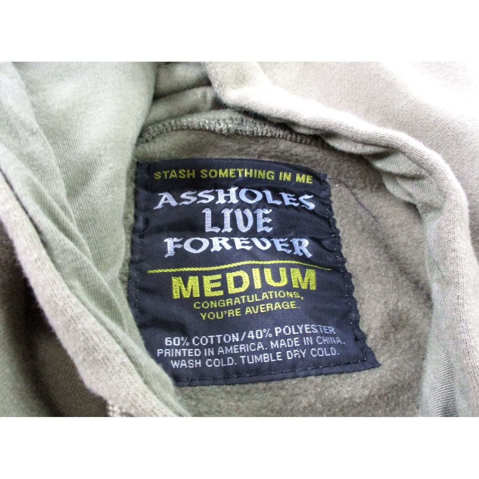 Olive Assholes Live Forever Hoodie Mens M Green Logo Sweatshirt Pullover Pocketed Size US M / EU 48-50 / 2 - 7 Thumbnail