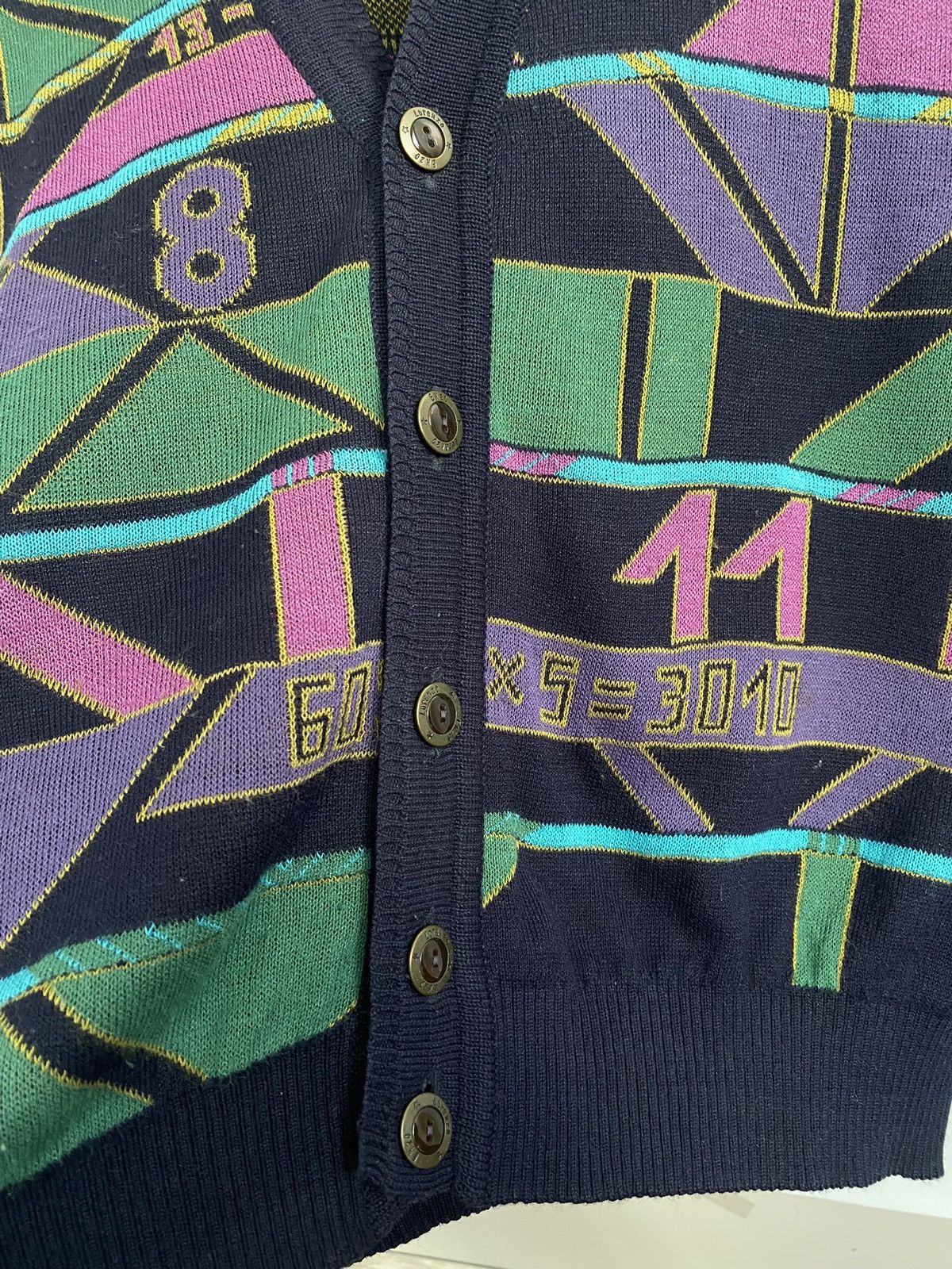 Japanese Brand Vintage 90s Enzo Lorenzo Math Cardigan Knit Sweater Japan Size US XL / EU 56 / 4 - 4 Thumbnail