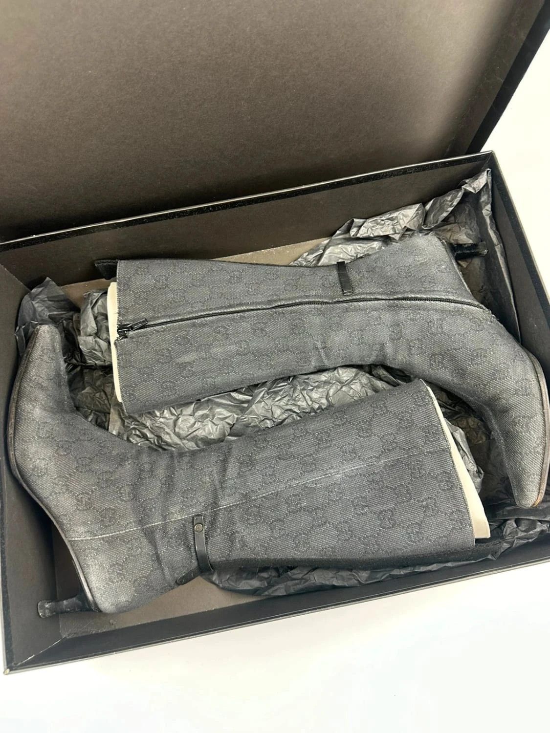 Gucci Gucci Black Monogram Boots Heels talon bout pointu Size US 6.5 / IT 36.5 - 11 Thumbnail