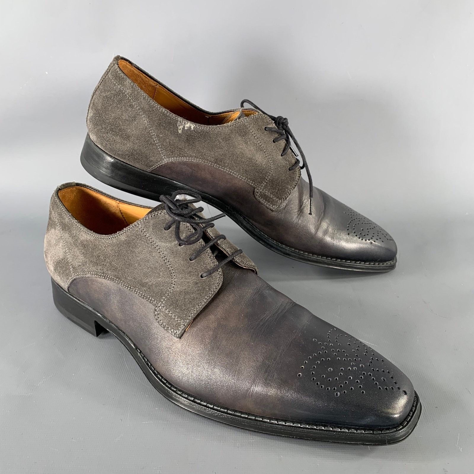 Magnanni MAGNANNI 9.5 Grey Gunmetal Mixed Patterns Lace Up Shoes Size US 9.5 / EU 42-43 - 1 Thumbnail