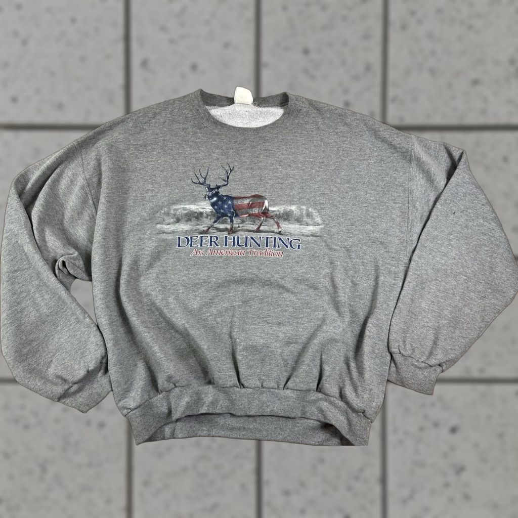 Jerzees VINTAGE Jerzees Sweatshirt 2XL Gray Deer Hunting American USA Crew Neck Shirt Mens Sweatshirt Pullover Graphic Print Size US XXL / EU 58 / 5 - 1 Thumbnail
