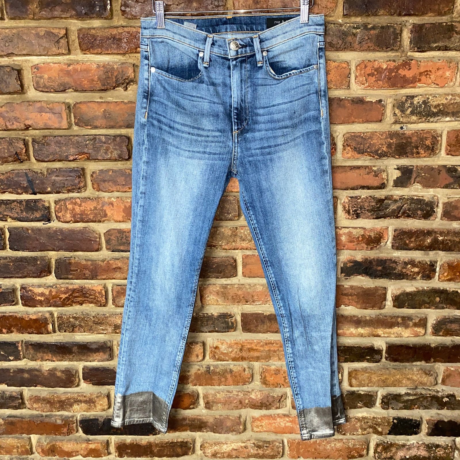 Rag & Bone Rag & Bone Blue Denim Silver Metallic Dip Skinny Jeans 27 Size 27" / US 4 / IT 40 - 2 Thumbnail