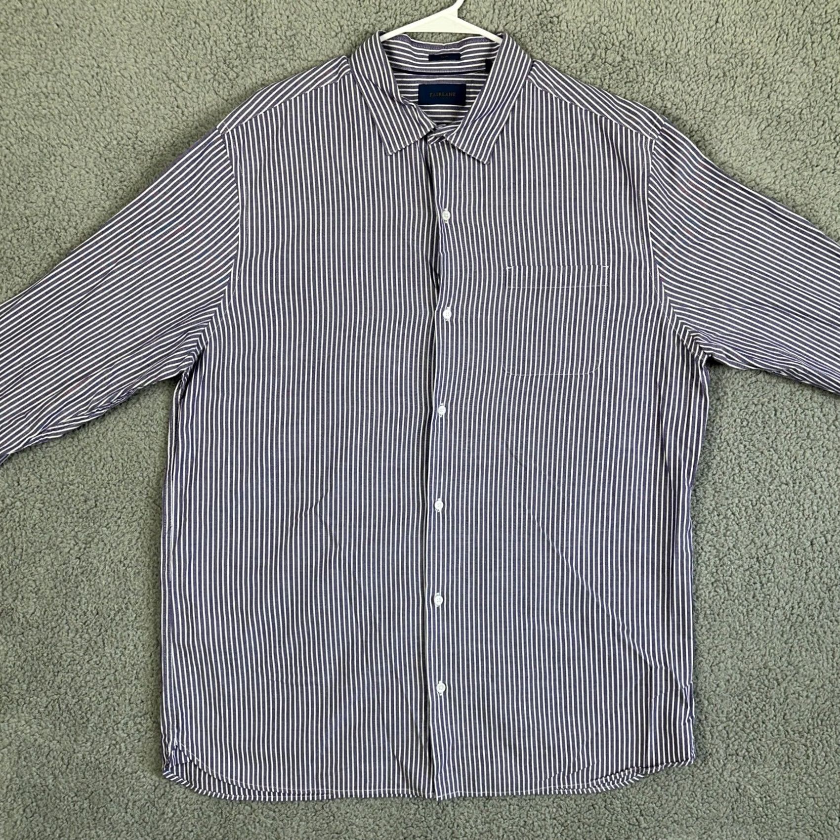 Vintage Fairlane Shirt Dress Men 2XL Tall Purple White Striped Button-Up Pocket Slim Fit Shirt Dress Size 48R - 3 Thumbnail