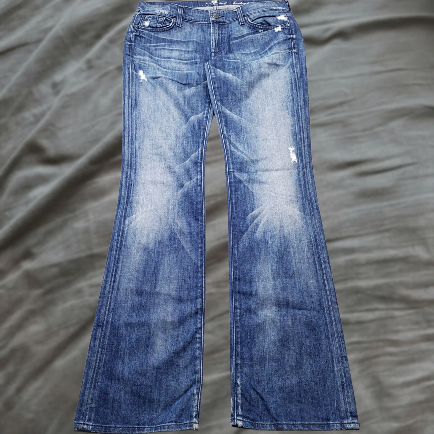7 For All Mankind 7 for All Mankind Bootcut Jeans Womens 31 Blue Denim Faded Whiskered Distressed Size 24" / US 00 / IT 34 - 1 Thumbnail