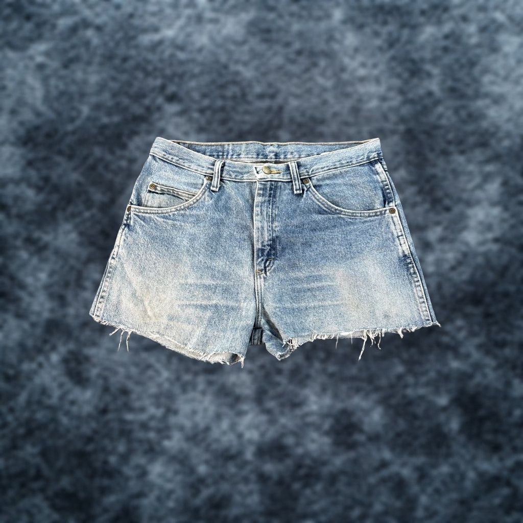 Wrangler VINTAGE Wrangler Jean Shorts Womens 34 High Rise Frayed Whiskered Light Wash 90s Girls Size 24" / US 00 / IT 34 - 1 Thumbnail