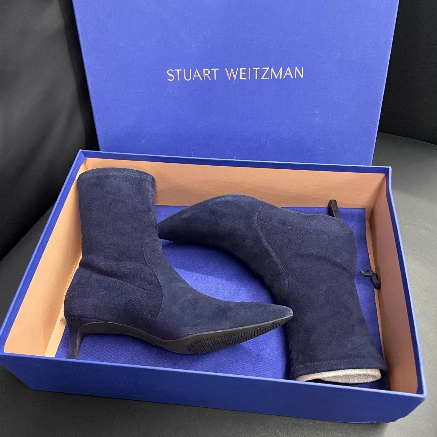 Stuart Weitzman SW Suede Pointed Toe Navy Sock Boot EUR 36.5 Size US 6 / IT 36 - 5 Thumbnail