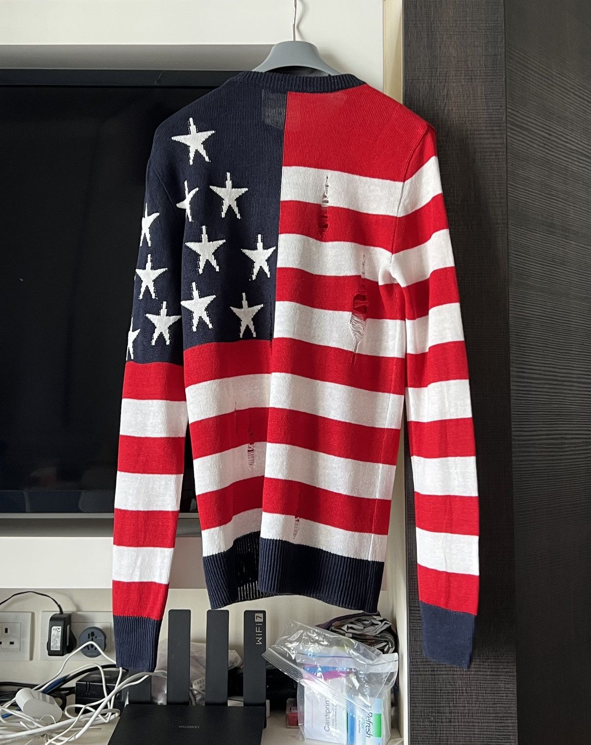 Balmain Balmain Distressed American Flag Wool Sweater Size US S / EU 44-46 / 1 - 2 Thumbnail
