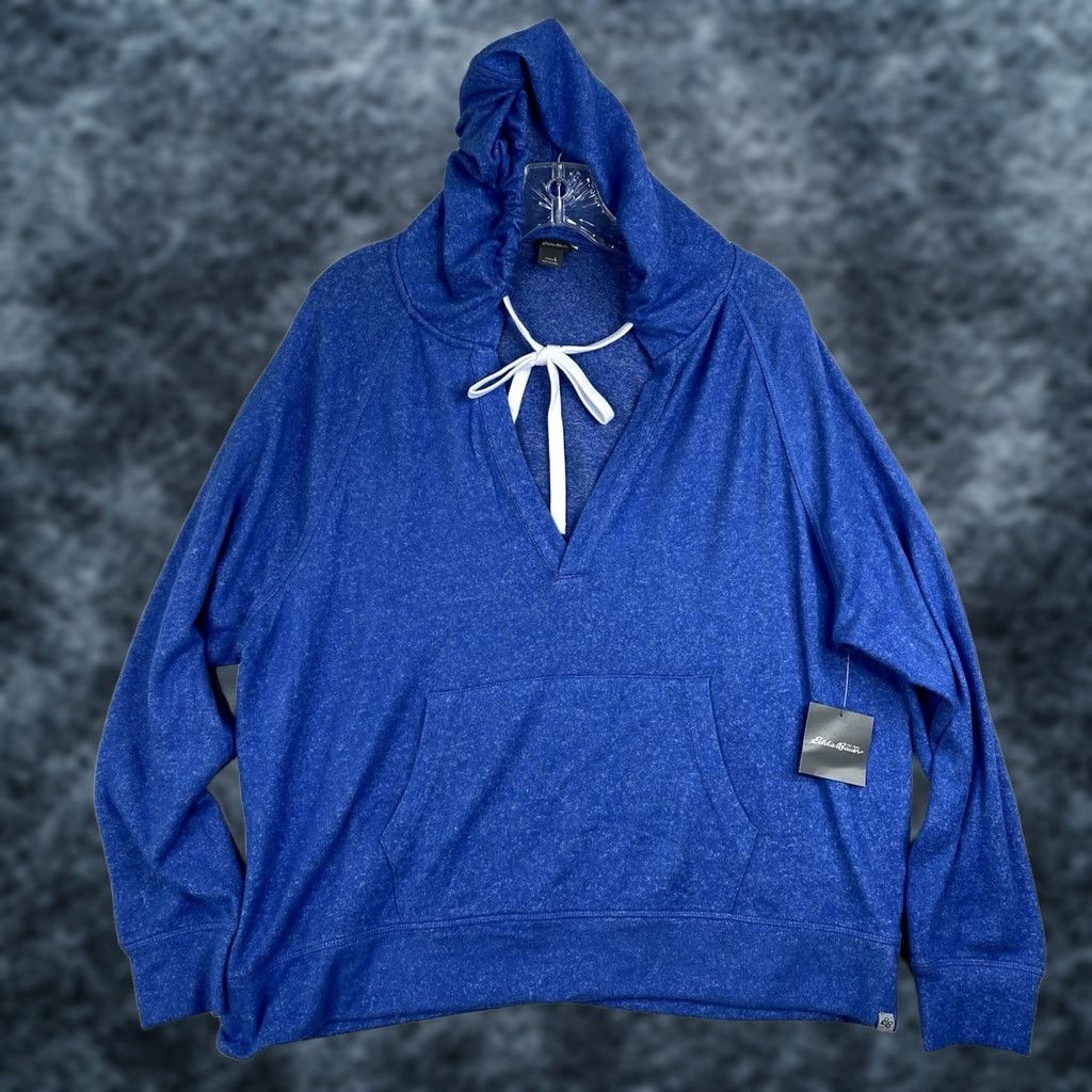 Eddie Bauer Eddie Bauer Womens Hoodie Sweatshirt L Blue Brushed Jersey Knit V Neck NWT Size L / US 10 / IT 46 - 1 Thumbnail