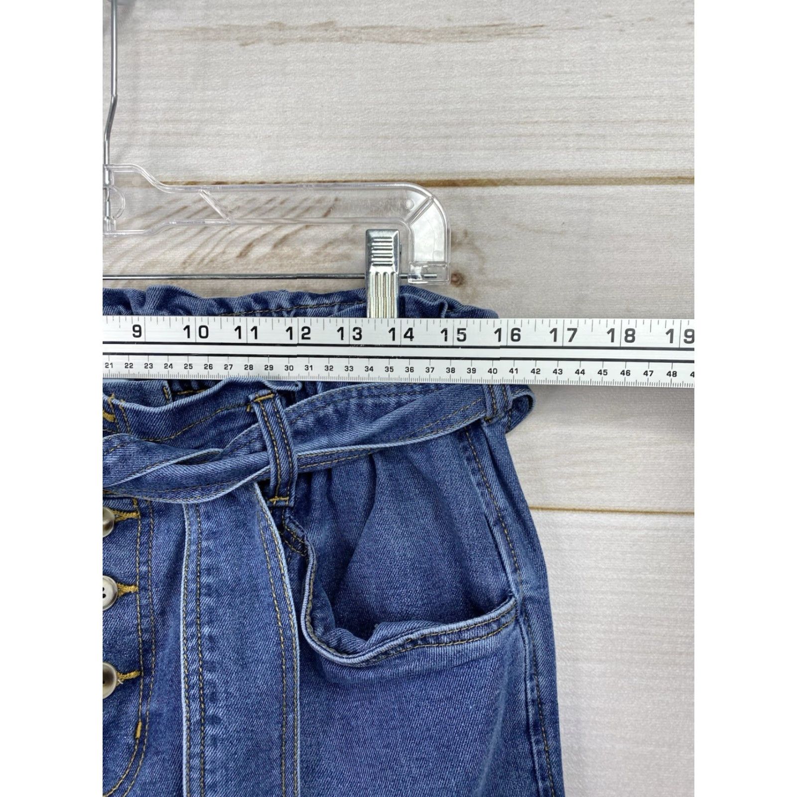 Vintage Time And Tru Jeans Womens 12 High Rise Button Fly Distressed Belted Paperbag Denim Blue Cotton Blend Spandex Skinny 5-Pocket Womens Size 34" / US 12 / IT 48 - 4 Thumbnail