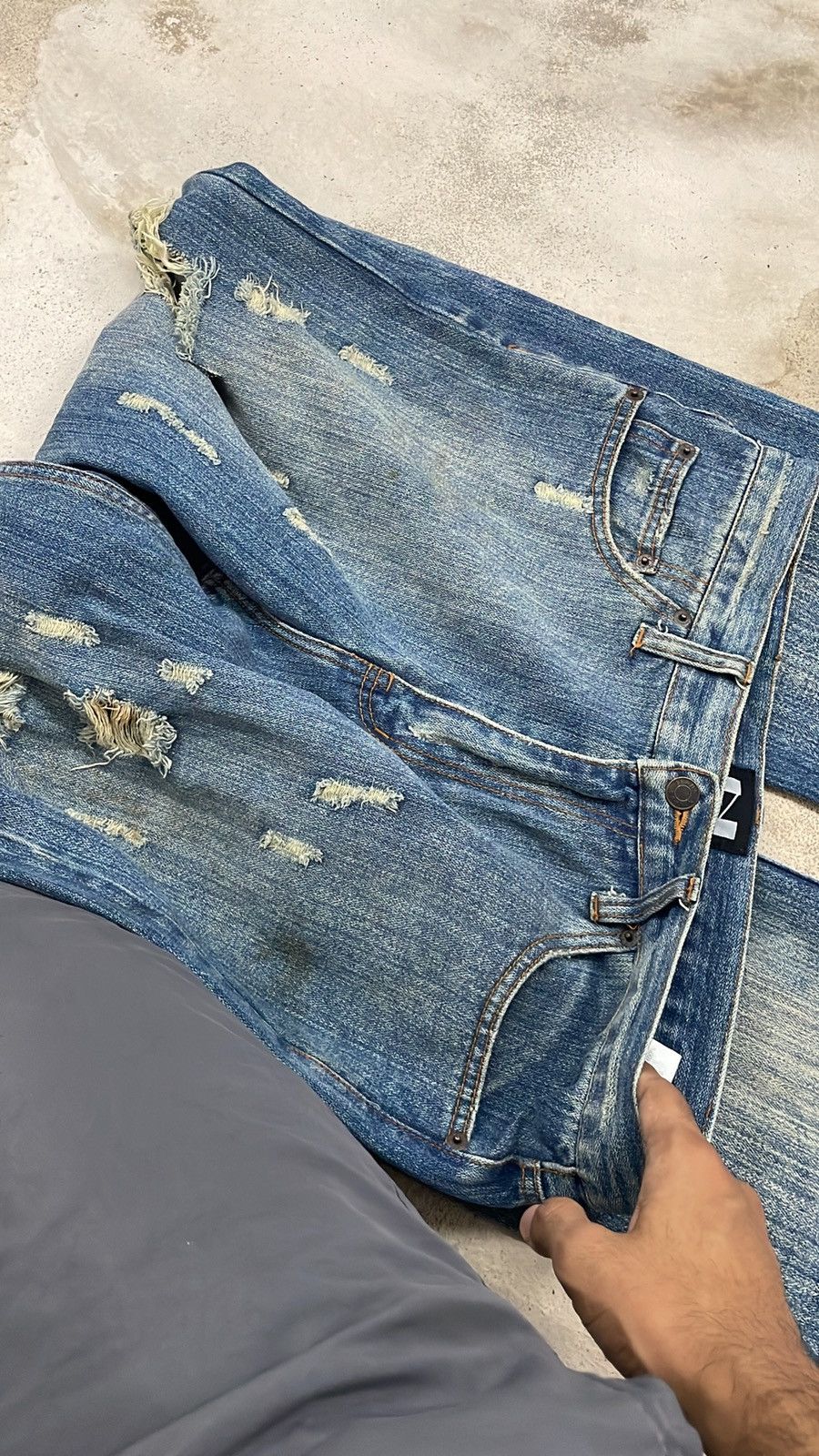 Japanese Brand Nylaus Distressed Rusty Denim Heavy Stitching Font Y2K Size US 32 / EU 48 - 19 Thumbnail
